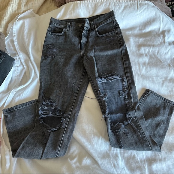 Distressed Black Straight Leg Jeans